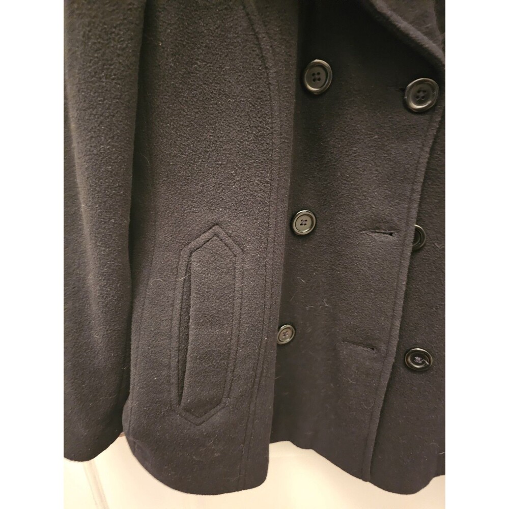 AK Anne Klein Coat Womens L Black Peacoat Wool Blend Double Breasted Lined - Picture 2 of 10